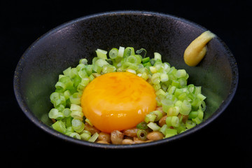Raw Egg on Rice with Natto