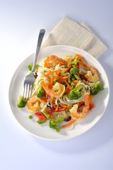 shrimp with noodles and vegetables