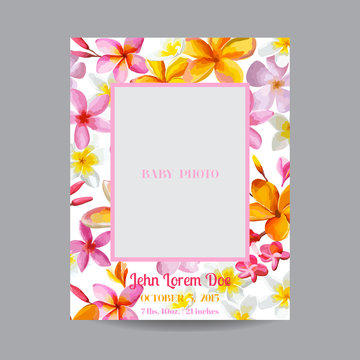 Baby Arrival or Shower Card - with Photo Frame and Floral Blossom