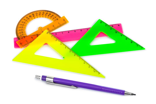 Multicolored rulers and pencil