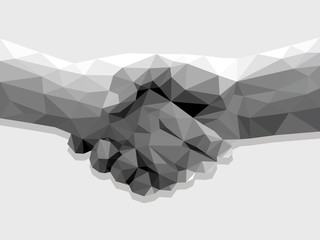 two hands handshake polygonal low poly contract agreement monoch