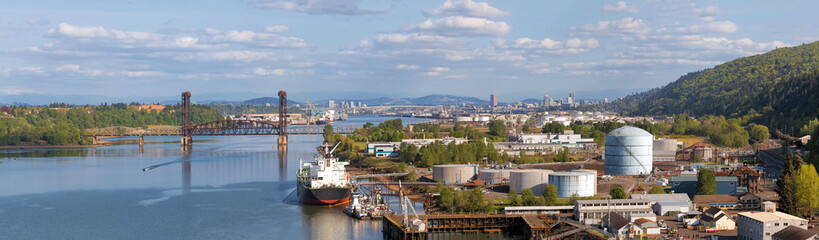 Portland Shipyard Along Willamette River Panorama - 85065935