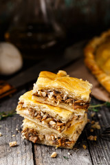 Homemade pie stuffed with mushrooms