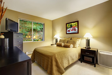 Beautifully designed bedoom with carpet.