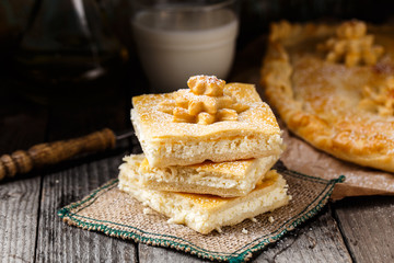 Homemade pie stuffed with curd
