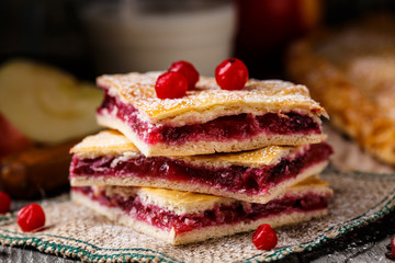 Homemade pie stuffed with cranberries