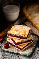 Homemade pie stuffed with cherries