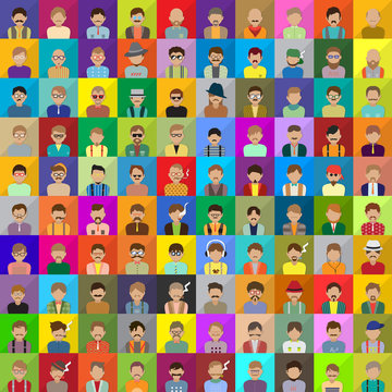 Flat Hipster People Icons Set - Isolated On Mosaic Background - Vector Illustration, Graphic Design