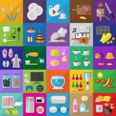 Flat Icons Set: Vector Illustration, Graphic Design. Collection Of Colorful Icons. For Web, Websites, Print, Presentation Templates, Mobile Applications And Promotional Materials