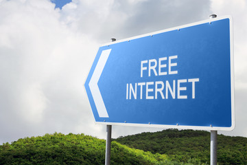 Free Internet. Blue traffic sign.