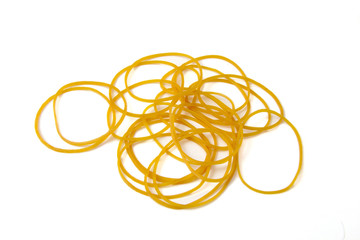 Yello rubber bands ball on a white background