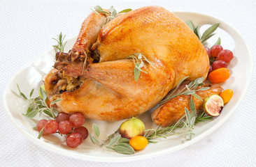 Roasted Turkey on tray over white