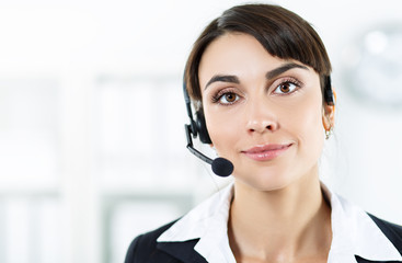 Female call center service operator