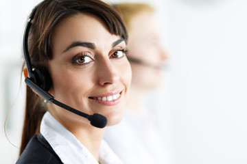 Female call center service operator