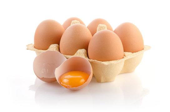 Eggs in the Package with one broken