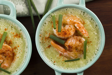 cold cucumber soup with herbs and shrimps