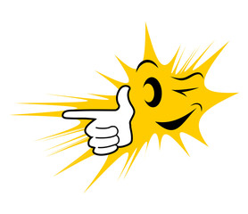 Icon of face and hand pointing