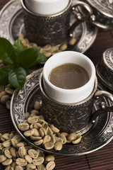 Green coffee. drink and beans