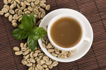 Green coffee. drink and beans