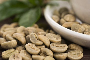 Green coffee. drink and beans
