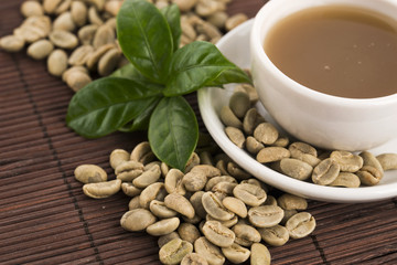 Green coffee. drink and beans