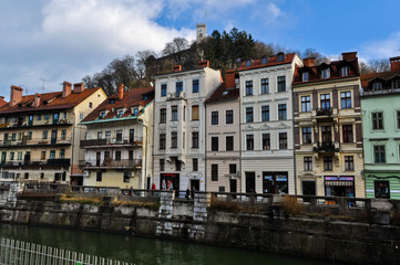 Fototapeta na wymiar Old Town Embankment in Ljubljana City