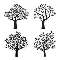Set of black vector tree with leafs.