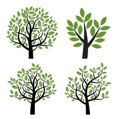 Obraz premium Set of black vector tree with green leafs.