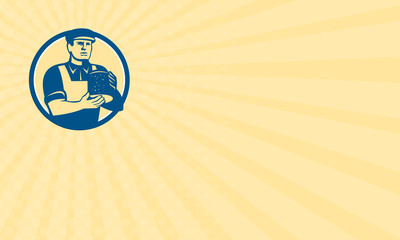 Business card Cheesemaker Holding Cheese Retro