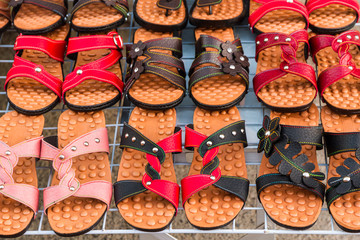 Group of flip flop sandals retro style.