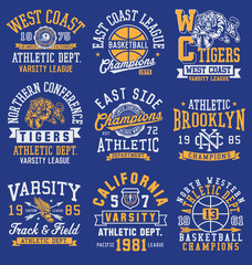 Athletic themed graphics, emblems and layout set - 85075562