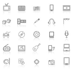 Entertainment line icons with reflect on white