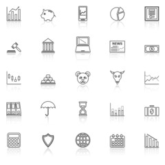Stock market line icons with reflect on white