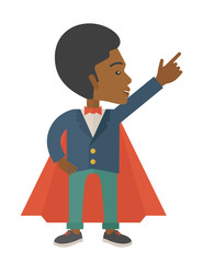 Hero african man pointing up high to the sky. 