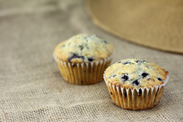 muffin on burlap sackcloth homemade