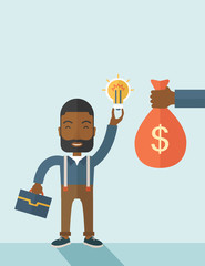 African-american young man with his bag and bulb.