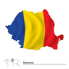 Map of Romania with flag
