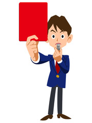 レッドカードを示す男子学生