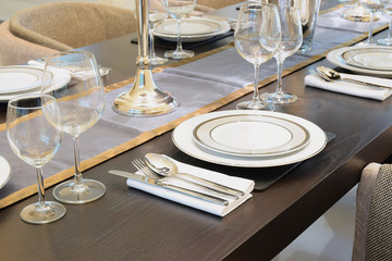 table set on wooden table at home