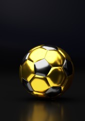 Golden soccer ball with reflection