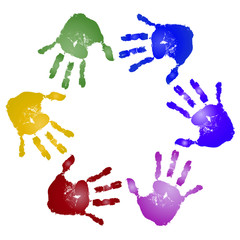 Conceptual children painted hand print isolated