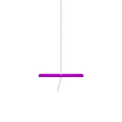 Swing in purple design hanging on white rope