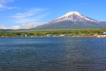 Path to Mt.Fuji at moonrise, Yamanaka lake, Yamanashi, Japan