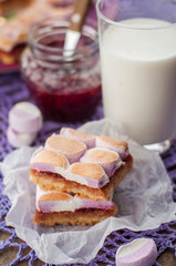 Marshmallow Jam Slices with a Glass of Milk