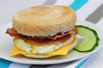 Egg and bacon muffin, closeup
