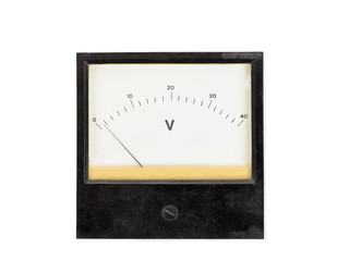 Vintage voltage meter isolated on white