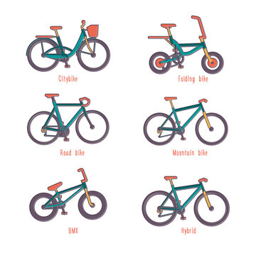 Set of illustrations different types bicycles