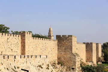 Fototapeta na wymiar Wall of old city of Jerusalem