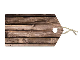 Label with wooden planks texture, isolated on white background