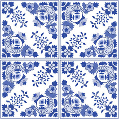Traditional ornate portuguese tiles azulejos. Vector illustration.  - 85085174